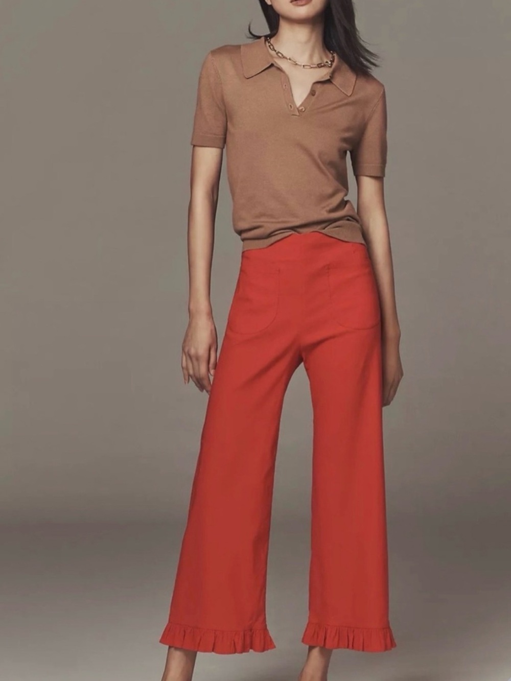 NWT Maeve Red Wide-Leg Ruffle-Hem Colette Pants